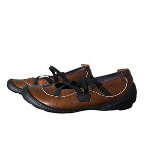 Privo Comfort Leather Mary Jane Flats Brown Elastic Strap Walking Shoes Clarks
